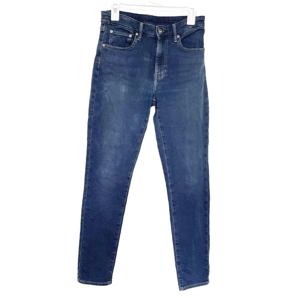 Uniqlo Womens Jeans Waist Size 27-30 Straight Leg Denim Dark Drawstring Mid Rise